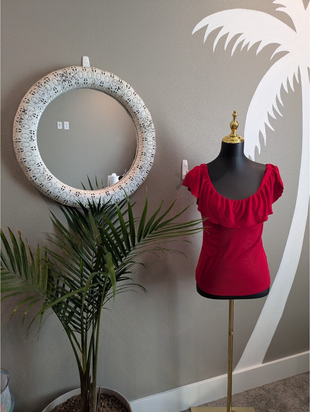 Red Ruffled Short Sleeve Women's Top